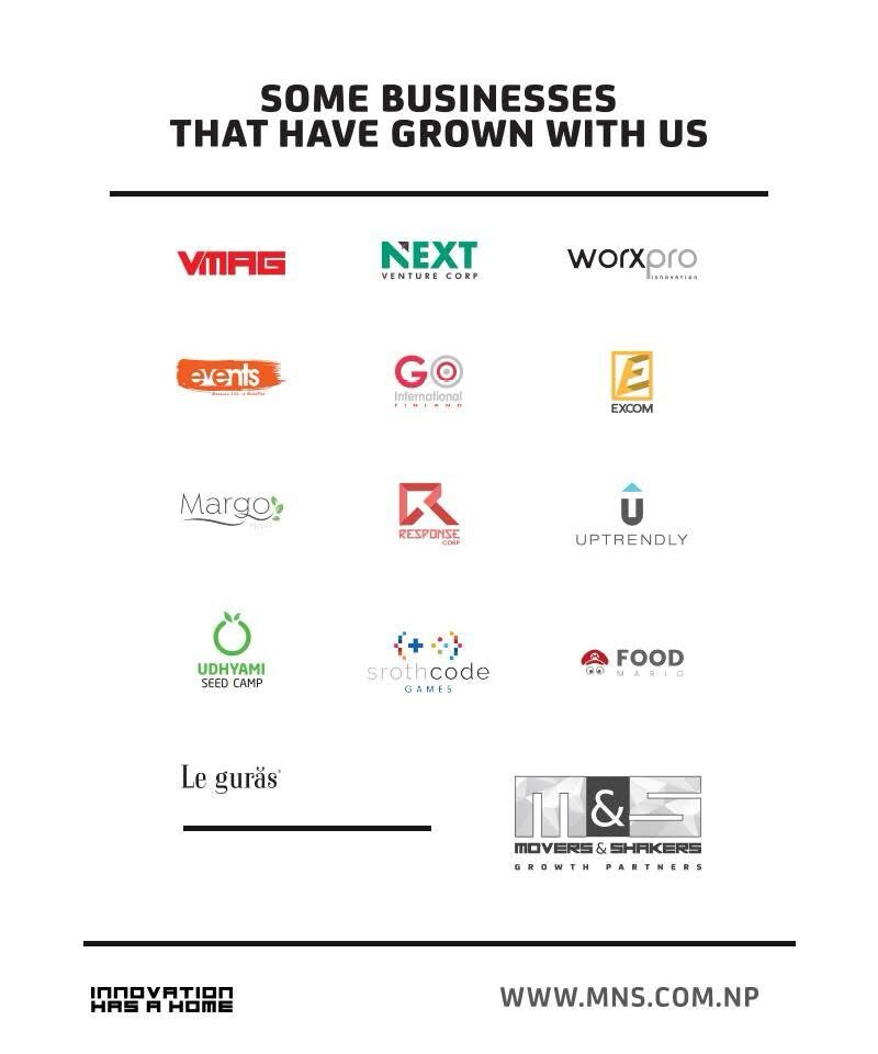 Logo sheet titled Some businesses that have grown with us, showing thirteen venture logos.